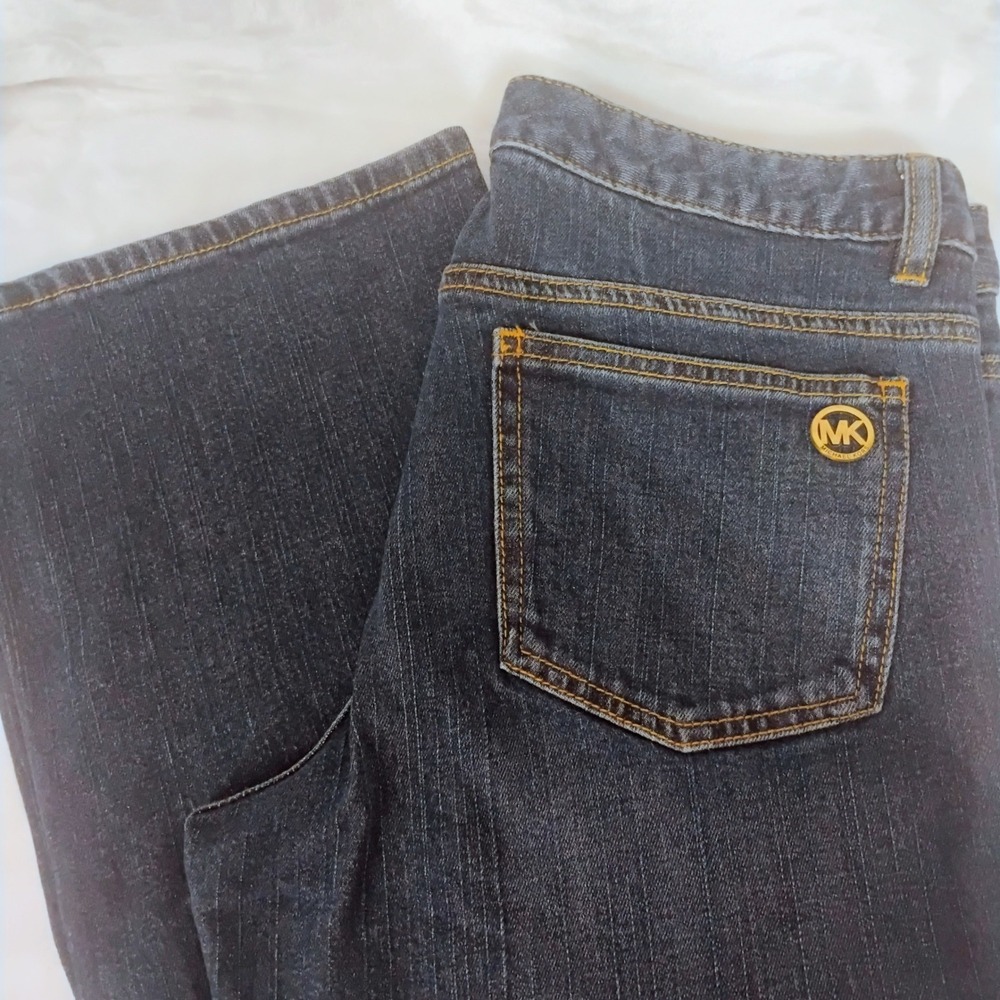 Michael Kors Womens 8 Dark Wash Bootcut Stretch Jeans Gold MK Logo H